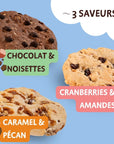 3 saveurs de cookies sains chocolat noisettes cranberries amandes et caramel pecan